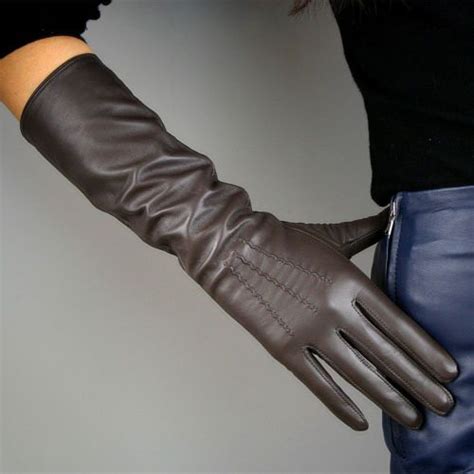 Real Leather Gloves 16 40cm Long Brown Genuine Sheepskin Lambskin Elbow