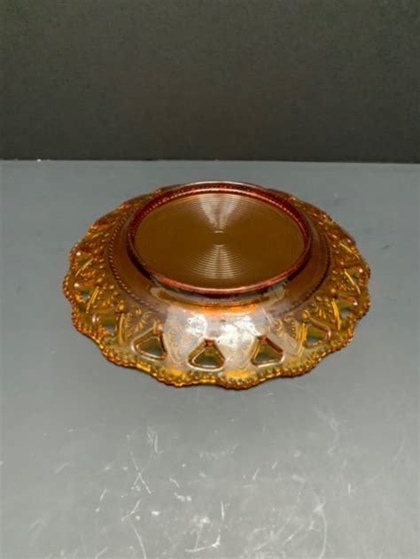 Kemple Wheaton Amber Glass Lace Edge Plate 1 25 X 9 25 Etsy