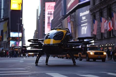 Premium Photo A Black And Yellow Drone On A City Street