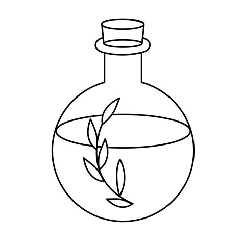 Contour Black And White Drawing Of A Bottle Of Organic Potion Vector