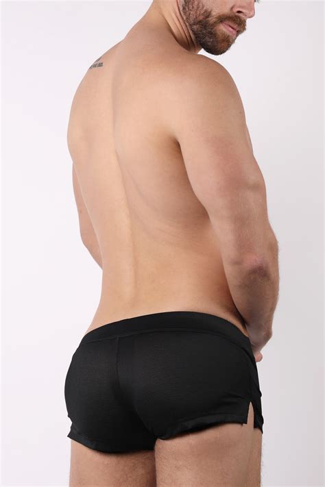 Timoteo Solid Black Pool Party Mesh Short W Jockstrap Cheapundies