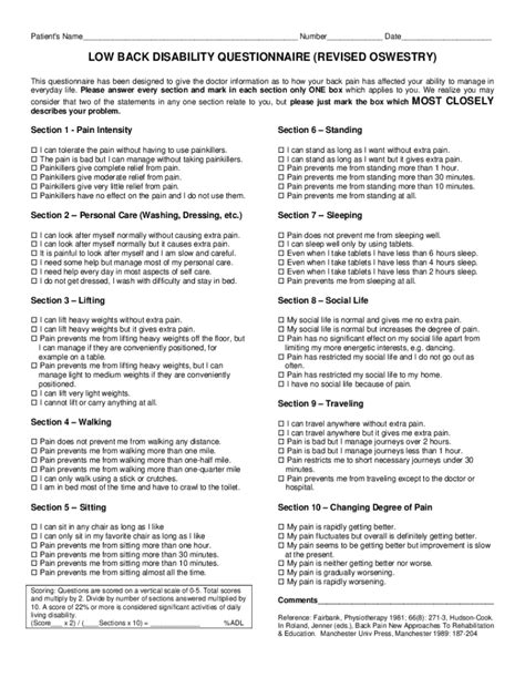 Fillable Online Low Back Disability Questionnaire Revised Oswestry