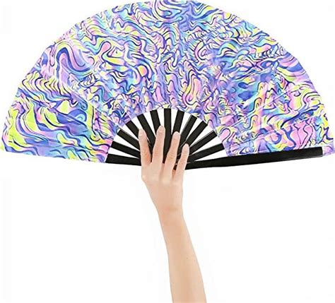 Qchengsan Glitter Large Rave Folding Clack Hand Fan Glow Large Rave