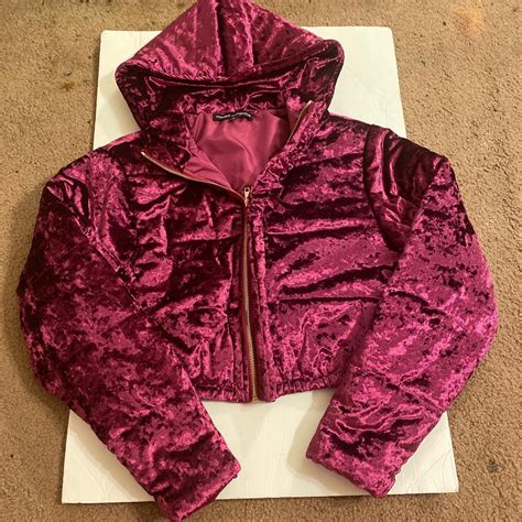 Naked Wardrobe Purple Velvet Cropped Puffer Jacket Depop