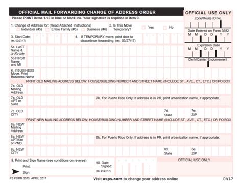 Change Of Address Usps Printable Form