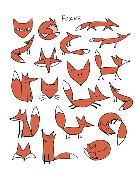 Cute Fox Sketch Collection For Your Design Stock Vector Illustration