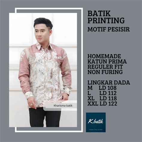 Jual KEMEJA BATIK PRIA LENGAN PANJANG BATIK MODERN MOTIF PESISIR PINK