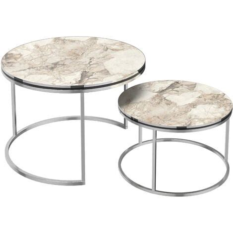 Set De Tables D Appoint Skagen Rondes Gigognes Marbre Blanc Argent