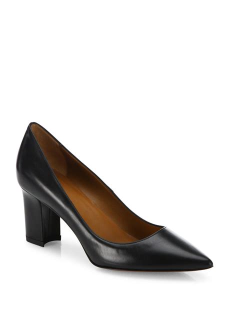 Aquatalia Michaela Point Toe Leather Block Heel Pumps In Black Lyst