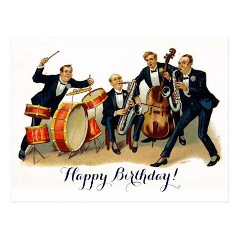 Vintage Jazz Band Festive Retro Happy Birthday Postcard Happy Birthday Vintage Birthday