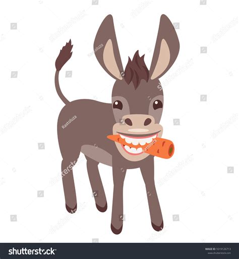 Happy Donkey Eating Carrot Smiling Broadly Stock Vector Royalty Free