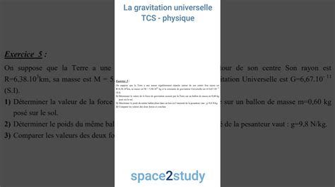 Exercice 5 Série 2 La gravitation universelle TCSF Cours de physique