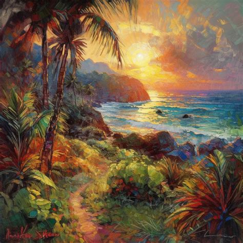 Hawaiian Island Art Printable Digital Vintage Oil Painting Digital Art ...