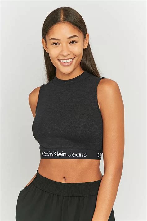 Uo Exclusive Calvin Klein Sleeveless Black Crop Top Urban Outfitters Uk