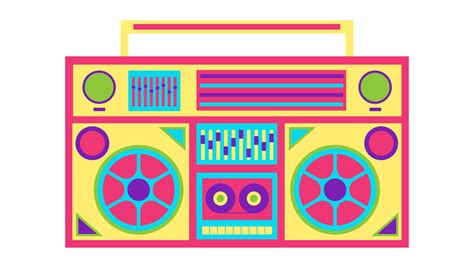 Neon Retro Cassette Tape Recorder Retro Cartoon Vector Illustration On