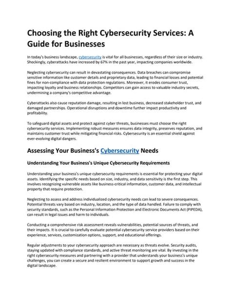 Choosing The Right Cybersecurity Services A Guide For Businesses Pdf