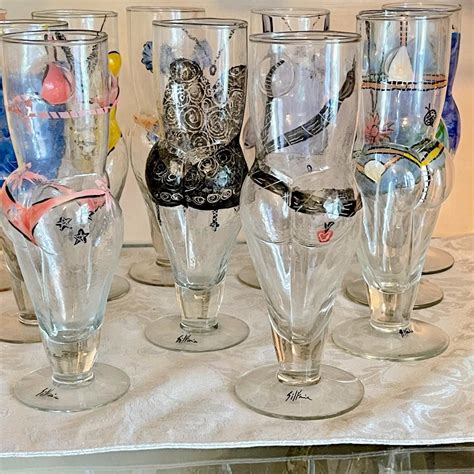 Lot Vintage Novelty Nude Woman Form Beer Drinking Glasses Lingerie Hand Painted Estatesales Org