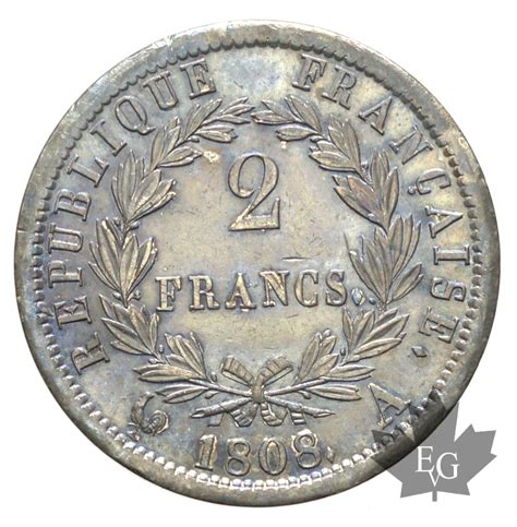 Monnaies FRANCE 1808 A 2 FRANCS Napoléon Empereur presque SUP