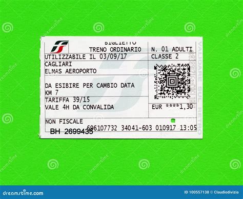 Italian Train Ticket for Cagliari Airport Editorial Stock Photo - Image of trip, european: 100557138