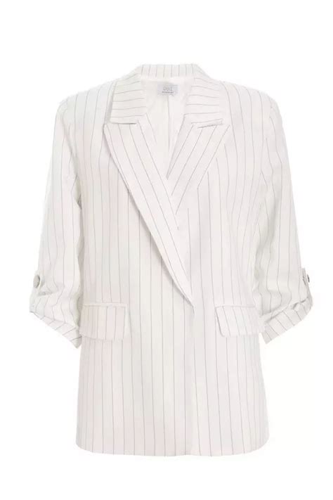 White Pinstripe Ruched Sleeve Blazer Quiz Clothing