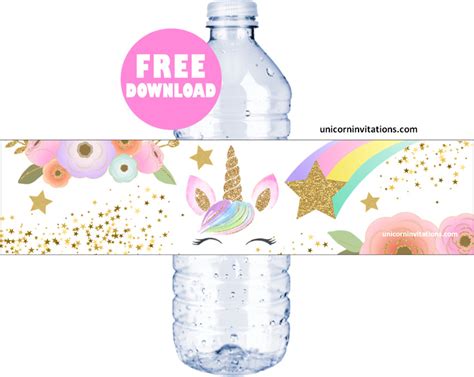 Free Printable Unicorn Water Bottle Labels Template 🦄