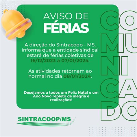 COMUNICADO DE FÉRIAS COLETIVAS Sintracoop MS