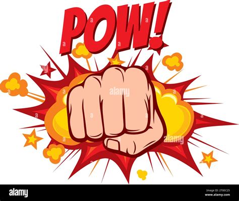 Human Hand Punching Color Pow Comic Book Vector Illustration Stock