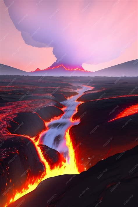 Premium Photo Volcanic Eruption High Temperature Magma Flow Forming Natural Landscape Golden