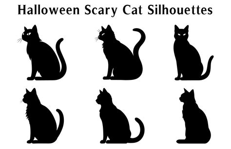 Halloween Scary Cat Vector Illustration Bundle A Silhouette Set Of Halloween Evil Black Cats