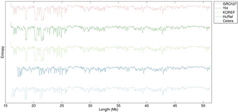 Information profiles of chromosome 22 in five human genome assemblies.... | Download Scientific ...