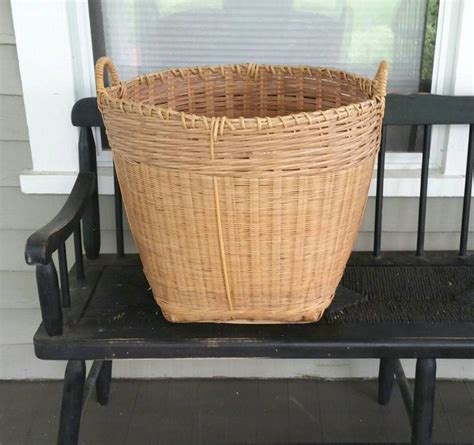 Huge Woven Rattan Basket Large Vintage Bamboo Wicker 20 Etsy Rattan Basket Wicker Large