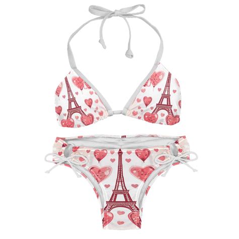 Eiffel Tower Valentine S Day Detachable Sponge Adjustable Strap Bikini