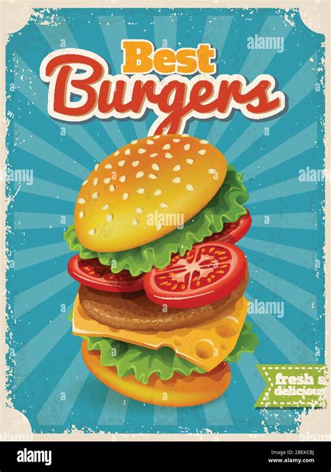 Vintage Style Fastfood Vector Best Burgers Poster Stock Vector Image And Art Alamy