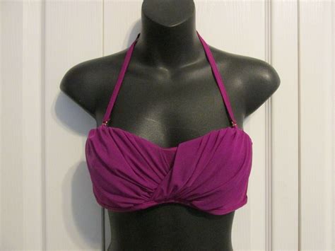 Badgley Mischka Halter Bikini Top Sz 8 Purple Padded Bandeau Bm334t Euc