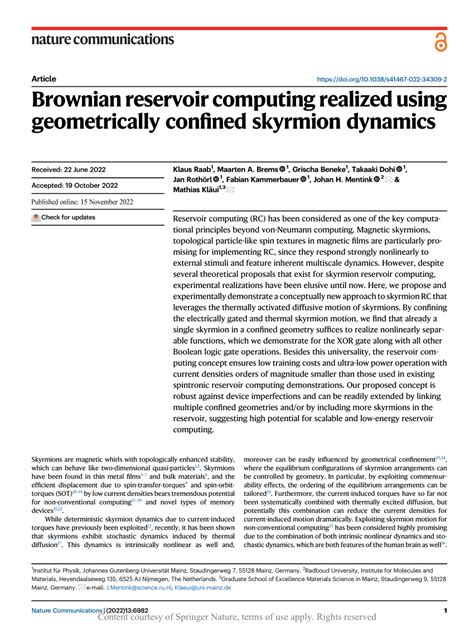 PDF Brownian Reservoir Computing Realized Using Geometrically