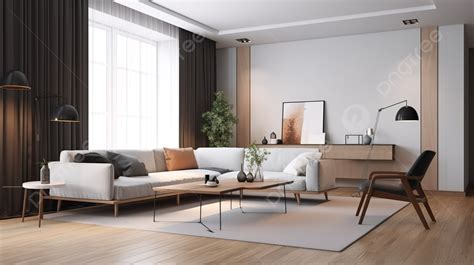 Ruang Tamu Ramping Dan Kontemporer Dengan Area Kerja Render D Kamar