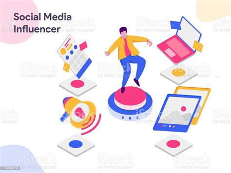 Landing Page Template Of Social Media Ambassador Illustration Concept Isometric Flat Design