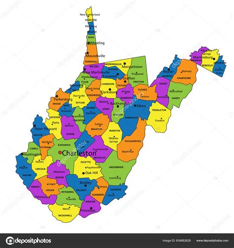 Colorido Mapa Político Virginia Occidental Con Capas Claramente