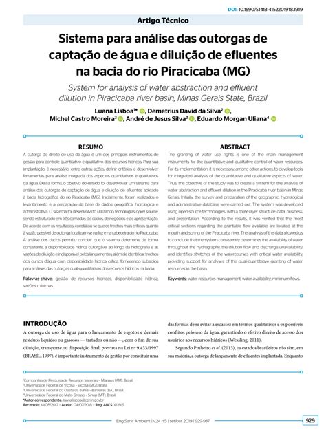 PDF Sistema para análise das outorgas de captação de água e diluição