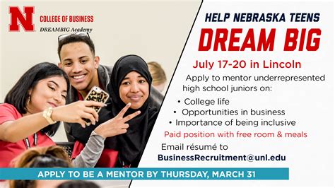 Apply To Be A Dream Big Mentor Announce University Of Nebraska Lincoln