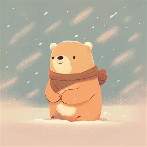 Ilustraci N Lindo Oso De Peluche Parado Solo En Un D A De Nieve Creado