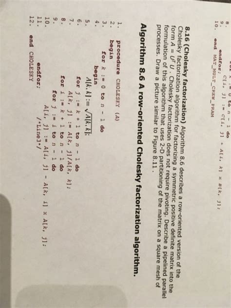 Solved Cholesky Factorization Algorithm Describes A Chegg