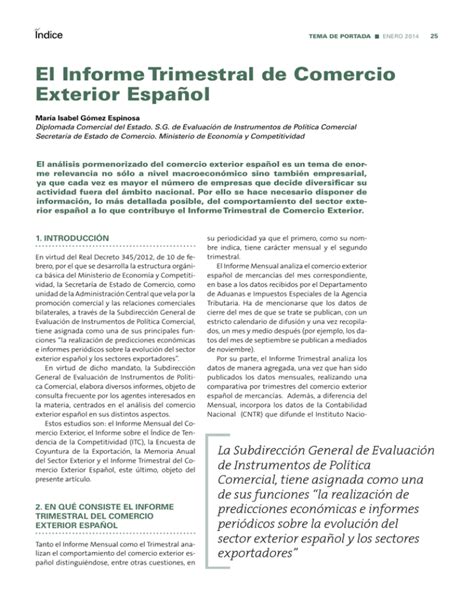 El Informe Trimestral De Comercio Exterior Espa Ol