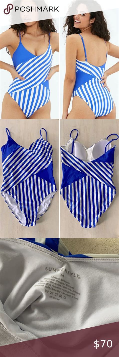 Summersalt The Marina Blue White Stripe One Piece Bathing Suit 14