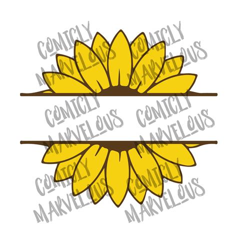 Color Sunflower Banner Outline Vector Clip Art Digital Download Svg