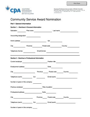 Fillable Online Community Service Award Nomination Formmpnewtemplate