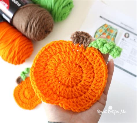 Pumpkin Crochet Coasters Repeat Crafter Me