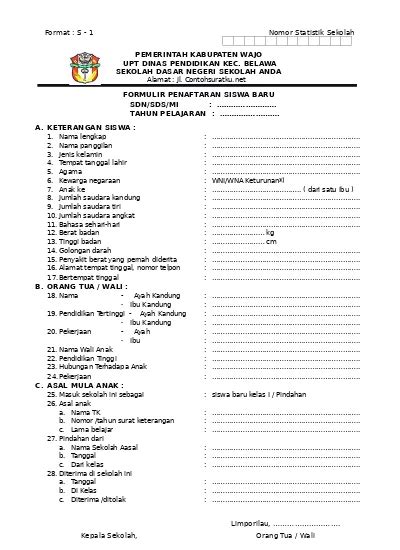 Contoh Formulir Ppdb Sd Koleksi Gambar