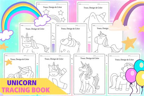 Unicorn Tracing Book Pencil Control Graphic By Teachermmm · Creative