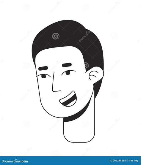 Grinning Young Man With Buzz Cut Hair Black And White 2d Line Cartoon Character Head Stock